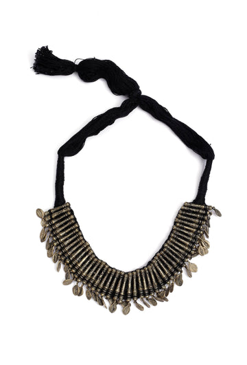 Sama Black Silver Brass Tribal Necklace